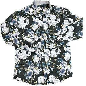 INC International Concepts Men's Black Floral Rose Cotton  Long Sleeve Shirt